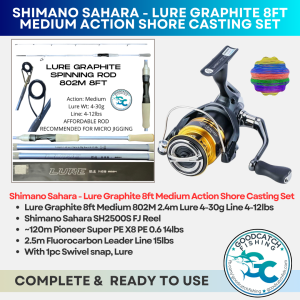 SHIMANO SAHARA FJ SHALLOW + LURE GRAPHITE ROD SULIT COMBO SET 7FT 8FT MEDIUM - Image 2