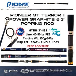 PIONEER GT TERROR II POWER GRAPHITE POPPING ROD FUJI REEL SEAT + RING GUIDES | FREE ROD TUBE