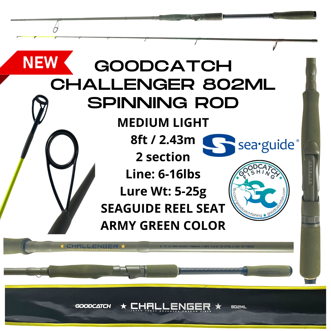 GoodCatch GC Challenger 8ft 2 section 1 tip Medium Light / Medium Action Spinning Rod SEAGUIDES - Image 5