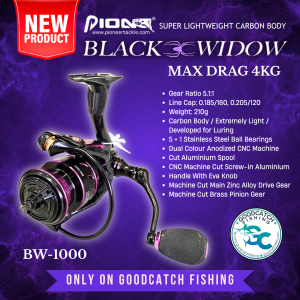 Pioneer BLACK WIDOW Spin Fishing Reel BW-1000 SUPER LIGHTWEIGHT CARBON BODY