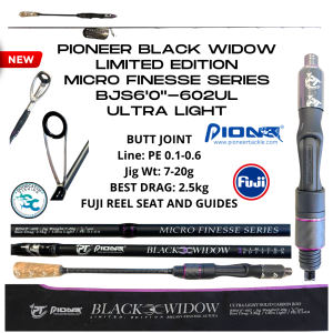 PIONEER BLACK WIDOW 6FT LIMITED EDITION MICRO FINESSE SERIES ULTRA LIGHT SPIN MICRO JIG FISHING ROD