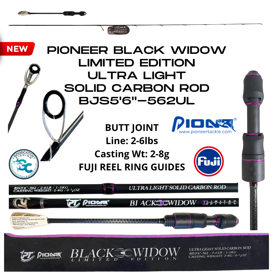 PIONEER BLACK WIDOW 5FT 6IN LIMITED EDITION SOLID CARBON ROD ULTRA LIGHT SPIN CASTING FISHING ROD