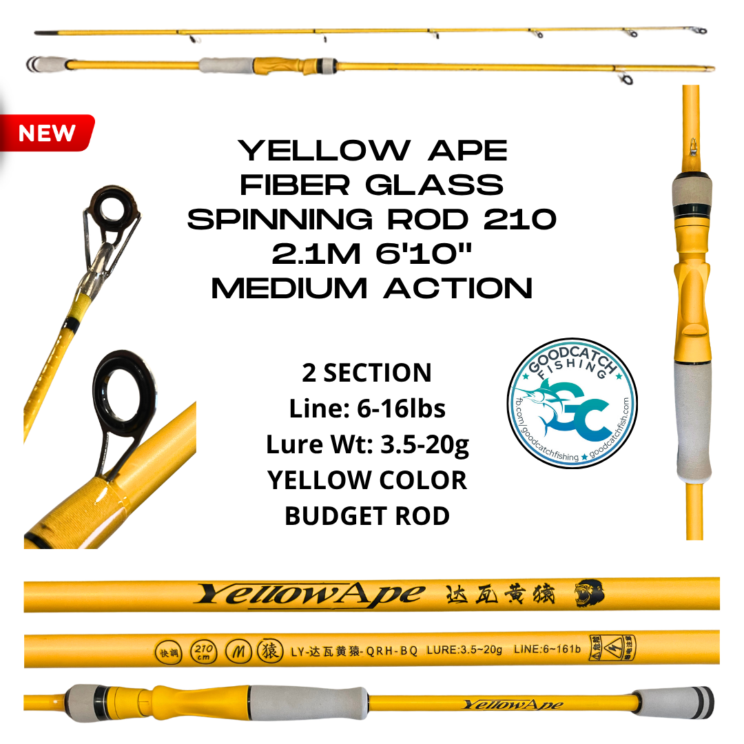 YELLOW APE 2.1M (6’10”) FIBERGLASS SPINNING ROD – BUDGET ROD GoodCatch Fishing