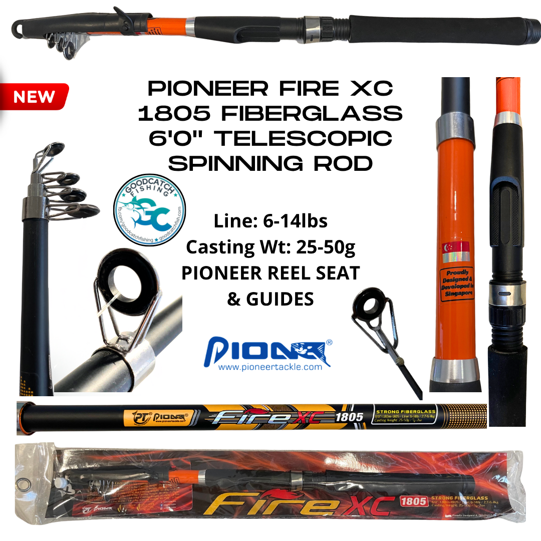 PIONEER FIRE XC 1805 6’0” TELESCOPIC SPINNING ROD FIBERGLASS 6ft Fishing Rod Telescopic Retractable