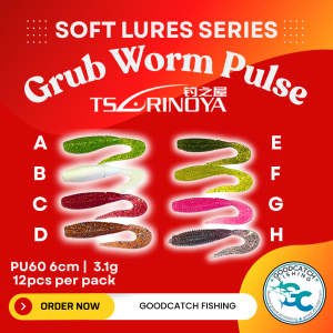 Tsurinoya Soft Bait Grub Worm Pulse PU60 6cm 3.1g (12pcs/pack) GoodCatch Fishing Lure