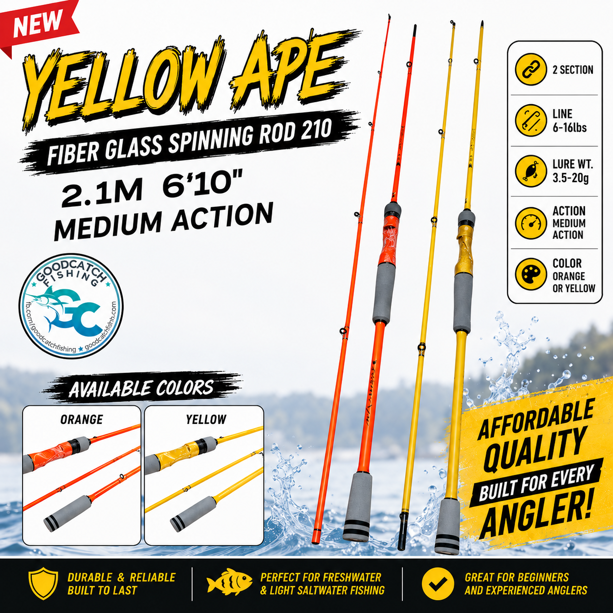 YELLOW APE 2.1M (6’10”) FIBERGLASS SPINNING ROD – BUDGET ROD GoodCatch Fishing