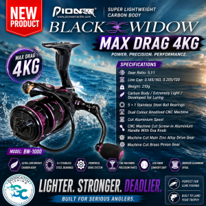 Pioneer BLACK WIDOW Spin Fishing Reel BW-1000 SUPER LIGHTWEIGHT CARBON BODY