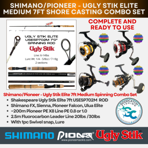 Ugly Stik Elite 7ft + Shimano FX Sienna / Pioneer Ulua Elite Falcon MEDIUM Action Spinning Combo Set