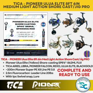 SHIMANO TICA PIONEER REEL + PIONEER ULUA ELITE ROD 8ft 6in MED LIGHT Spin COMBO Rod and Reel Set PRO