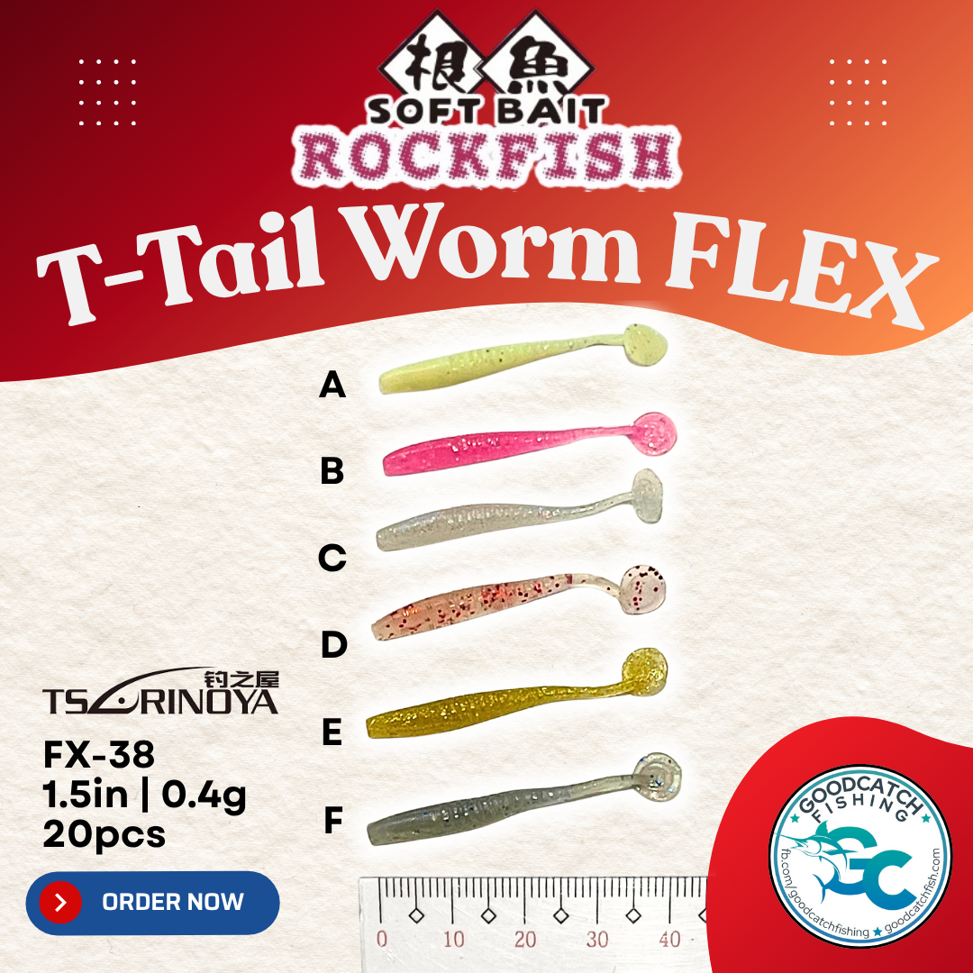 Tsurinoya Rockfish T-Tail Worm Flex FX-38 Soft Bait 1.5in 20pcs per Pack GoodCatch Fishing