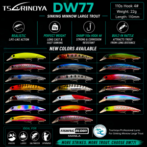 TSURINOYA DW77 110(S) Sinking Minnow Large Trout 110mm 22g FISHING BAIT LURE GoodCatch Fishing
