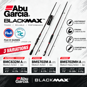 ABU GARCIA BLACK MAX NEXT GENERATION MEDIUM / MED HEAVY ACTION 7ft Spinning / 6ft 3in Overhead ROD