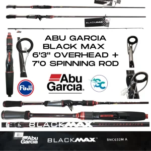ABU GARCIA BLACK MAX NEXT GENERATION MEDIUM / MED HEAVY ACTION 7ft Spinning / 6ft 3in Overhead ROD