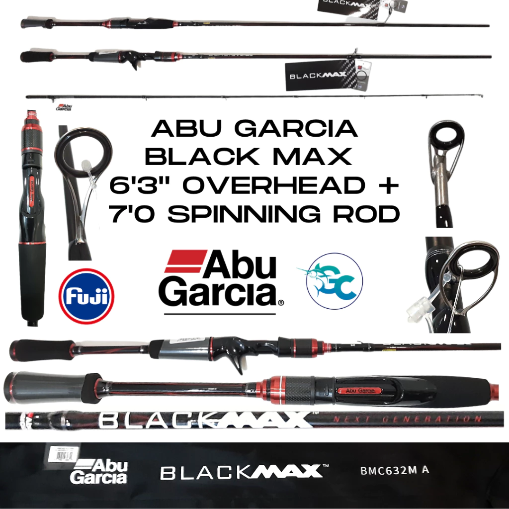 ABU GARCIA BLACK MAX NEXT GENERATION MEDIUM / MED HEAVY ACTION 7ft Spinning / 6ft 3in Overhead ROD