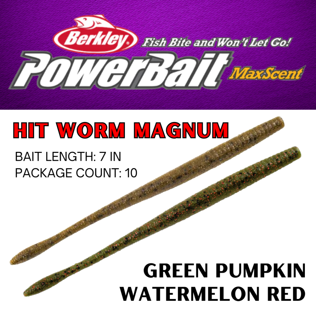 Berkley PowerBait MaxScent Hit Worm Magnum 7in Soft Bait Lures 10pcs